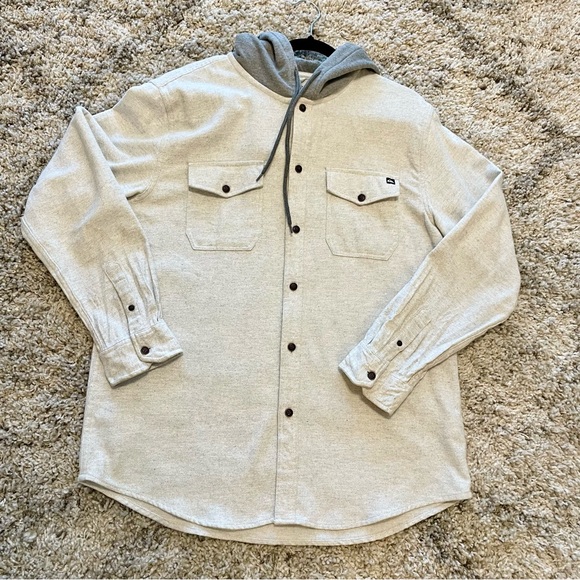 Quiksilver Halidon Hooded Flannel Shacket - Men’s Large Light Heather Gray - Picture 7 of 12